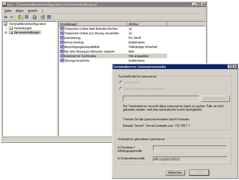 Terminal service license settings