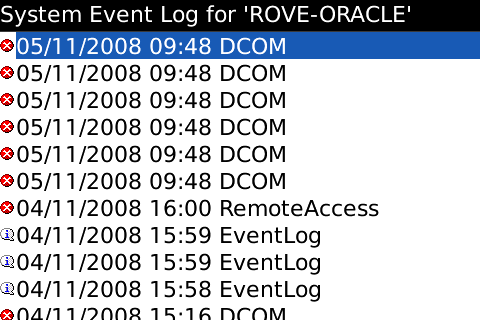 Picture 5: Viewing eventvwr.msc on a BlackBerry