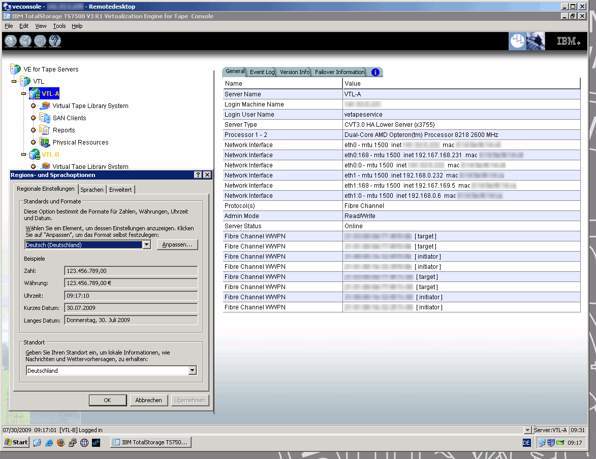 VE console with german decimal number format