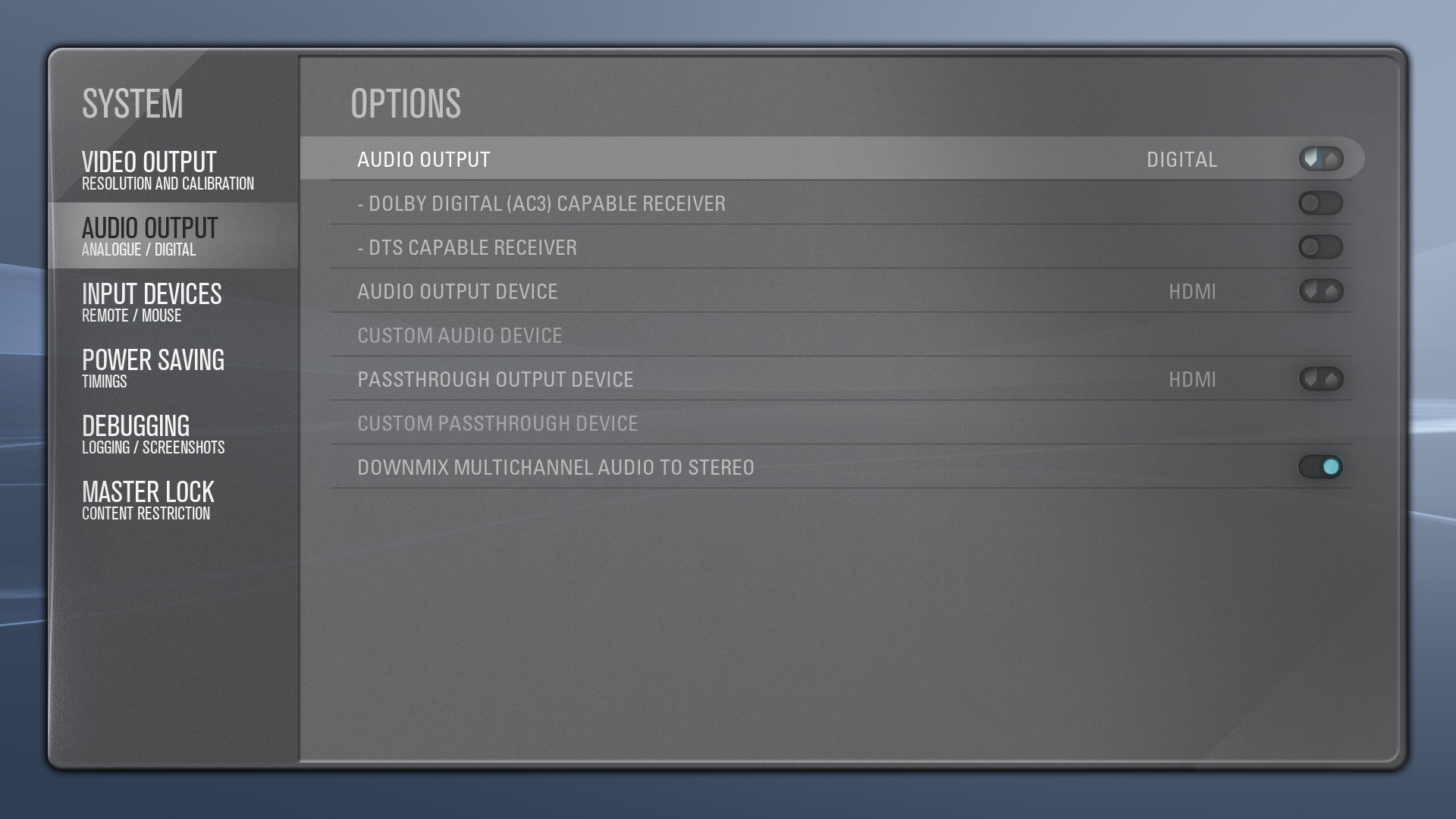XBMC Audio Output Settings
