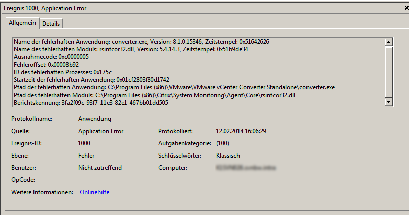 VMware Converter crashing due to rsintcor32.dll